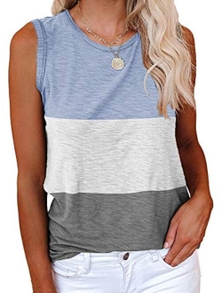 Women's Casual Tank Tops Crewneck Sleeveless Plain Summer Cotton Tee Shirts