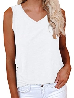 Women's Casual Tank Tops Crewneck Sleeveless Plain Summer Cotton Tee Shirts