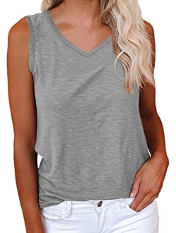 Women's Casual Tank Tops Crewneck Sleeveless Plain Summer Cotton Tee Shirts