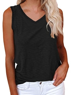 Women's Casual Tank Tops Crewneck Sleeveless Plain Summer Cotton Tee Shirts