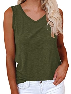 Women's Casual Tank Tops Crewneck Sleeveless Plain Summer Cotton Tee Shirts