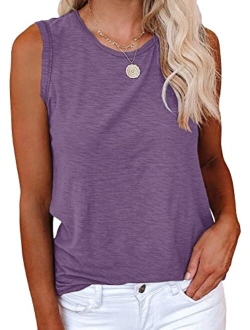 Women's Casual Tank Tops Crewneck Sleeveless Plain Summer Cotton Tee Shirts