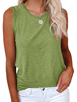 Women's Casual Tank Tops Crewneck Sleeveless Plain Summer Cotton Tee Shirts