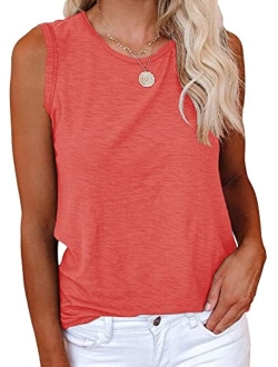 Women's Casual Tank Tops Crewneck Sleeveless Plain Summer Cotton Tee Shirts