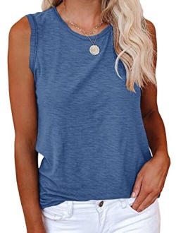 Women's Casual Tank Tops Crewneck Sleeveless Plain Summer Cotton Tee Shirts