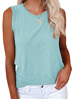 Women's Casual Tank Tops Crewneck Sleeveless Plain Summer Cotton Tee Shirts