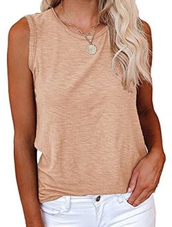 Women's Casual Tank Tops Crewneck Sleeveless Plain Summer Cotton Tee Shirts