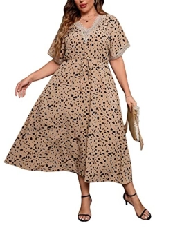 Women's Plus Size Boho Floral V Neck Short Sleeve A Line Long Dress