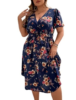 Women's Plus Size Boho Floral V Neck Short Sleeve A Line Long Dress