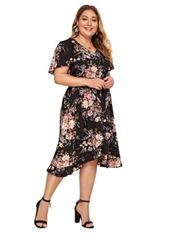 Women's Plus Size Boho Floral V Neck Short Sleeve A Line Long Dress