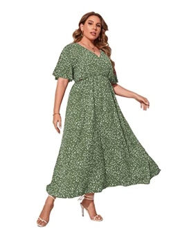 Women's Plus Size Boho Floral V Neck Short Sleeve A Line Long Dress