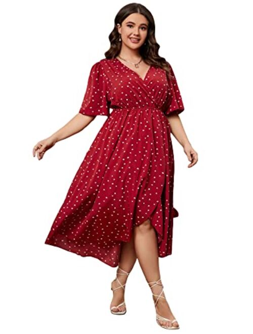 Floerns Women's Plus Size Boho Floral V Neck Short Sleeve A Line Long Dress