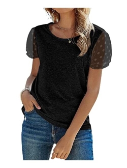 Women's Lace Short Sleeve T Shirts Crewneck Casual Summer Tee Tops