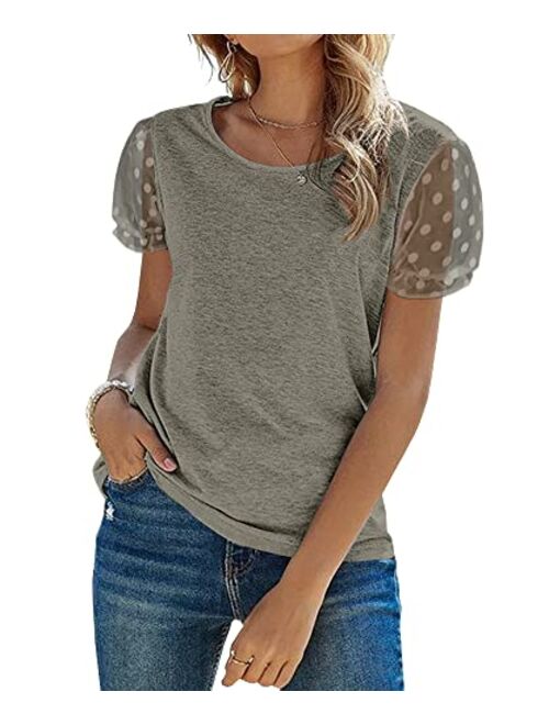 Cicy Bell Women's Lace Short Sleeve T Shirts Crewneck Casual Summer Tee Tops