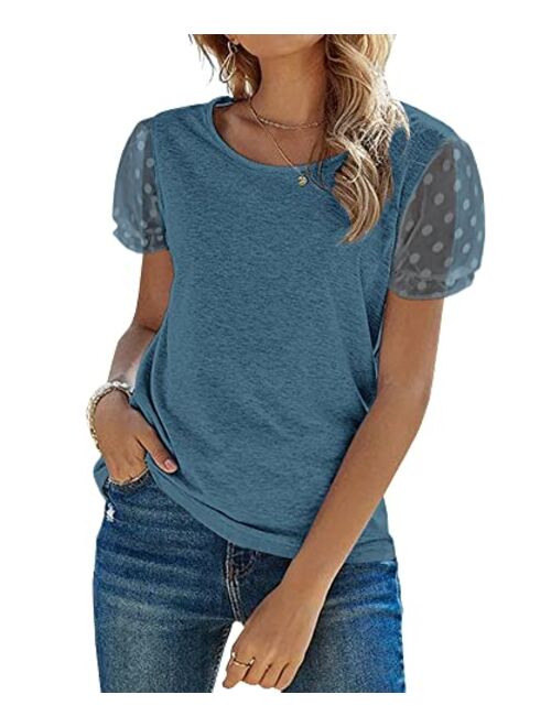 Cicy Bell Women's Lace Short Sleeve T Shirts Crewneck Casual Summer Tee Tops