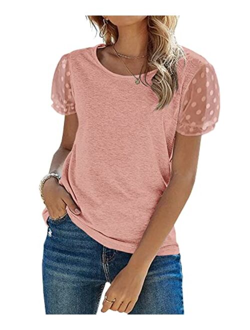 Cicy Bell Women's Lace Short Sleeve T Shirts Crewneck Casual Summer Tee Tops