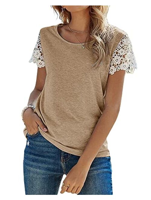 Cicy Bell Women's Lace Short Sleeve T Shirts Crewneck Casual Summer Tee Tops