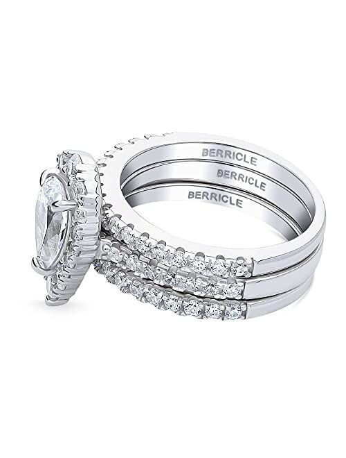 BERRICLE Sterling Silver Halo Wedding Engagement Rings Pear Cut Cubic Zirconia CZ Ring Set for Women, Rhodium Plated Size 4-10