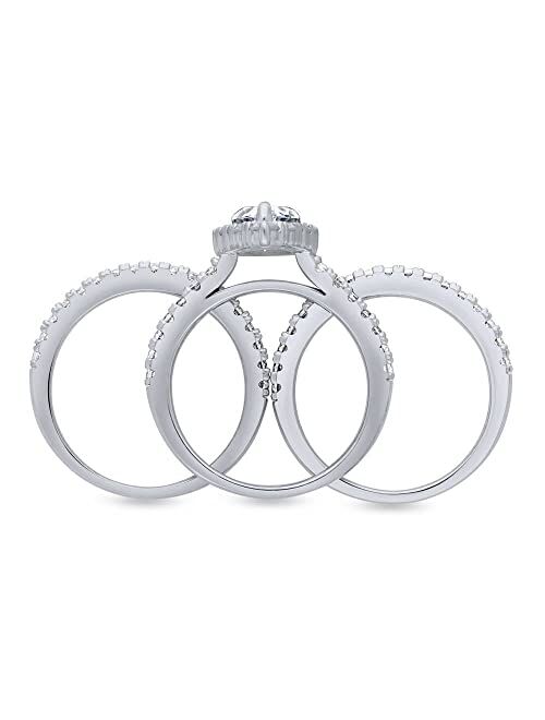 BERRICLE Sterling Silver Halo Wedding Engagement Rings Pear Cut Cubic Zirconia CZ Ring Set for Women, Rhodium Plated Size 4-10