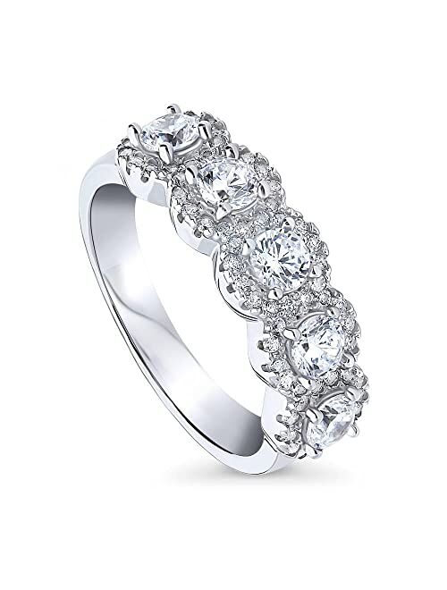 BERRICLE Sterling Silver 5-Stone Wedding Rings Cubic Zirconia CZ Anniversary Band for Women, Rhodium Plated Size 4-10