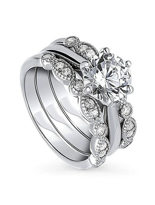 BERRICLE Sterling Silver Solitaire Wedding Engagement Rings 2 Carat Round Cubic Zirconia CZ Ring Set for Women, Rhodium Plated Size 4-10