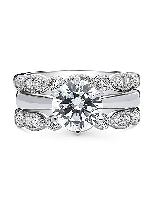 BERRICLE Sterling Silver Solitaire Wedding Engagement Rings 2 Carat Round Cubic Zirconia CZ Ring Set for Women, Rhodium Plated Size 4-10