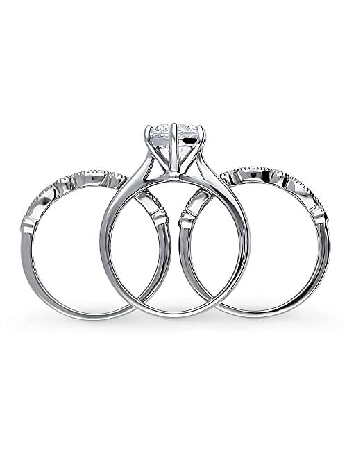 BERRICLE Sterling Silver Solitaire Wedding Engagement Rings 2 Carat Round Cubic Zirconia CZ Ring Set for Women, Rhodium Plated Size 4-10