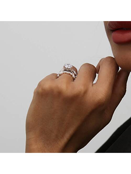 BERRICLE Sterling Silver Solitaire Wedding Engagement Rings 2 Carat Round Cubic Zirconia CZ Ring Set for Women, Rhodium Plated Size 4-10