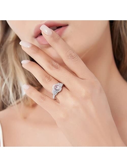 Sterling Silver 3-Stone Morganite Color Oval Cut Cubic Zirconia CZ Halo Fashion Ring for Women, Rhodium Plated Size 4-10