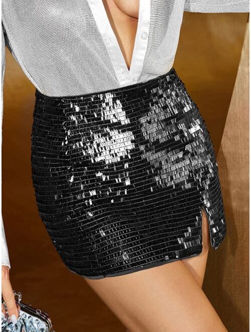 SHEIN BAE High Waist Sequin Bodycon Skirt