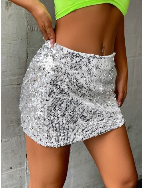 Shein Dopamine Dressing Contrast Sequin Bodycon Skirt