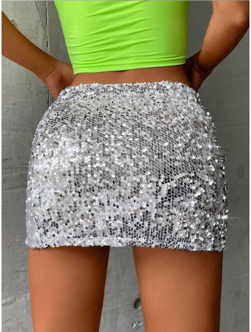 Shein Dopamine Dressing Contrast Sequin Bodycon Skirt