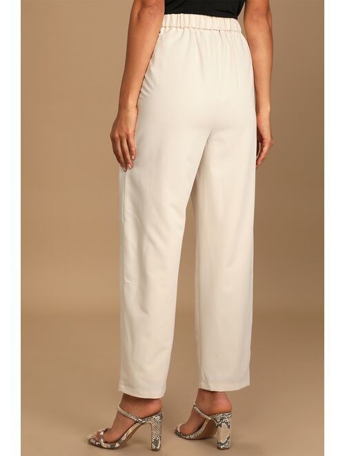 Lulus Posh Company Ivory Pleated High-Waisted Trouser Pants