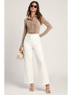 Distinct Instincts White High-Waisted Wide-Leg Trouser Pants