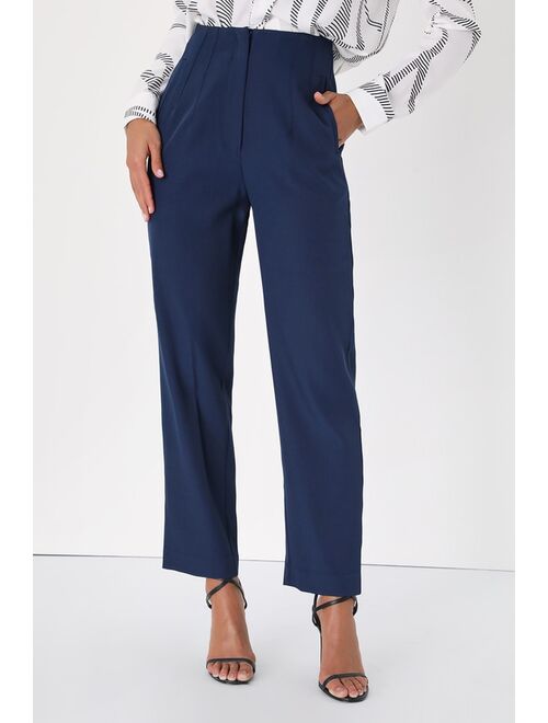 Lulus Build Your Dreams Navy Blue Straight Leg Trouser Pants