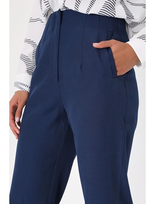 Lulus Build Your Dreams Navy Blue Straight Leg Trouser Pants