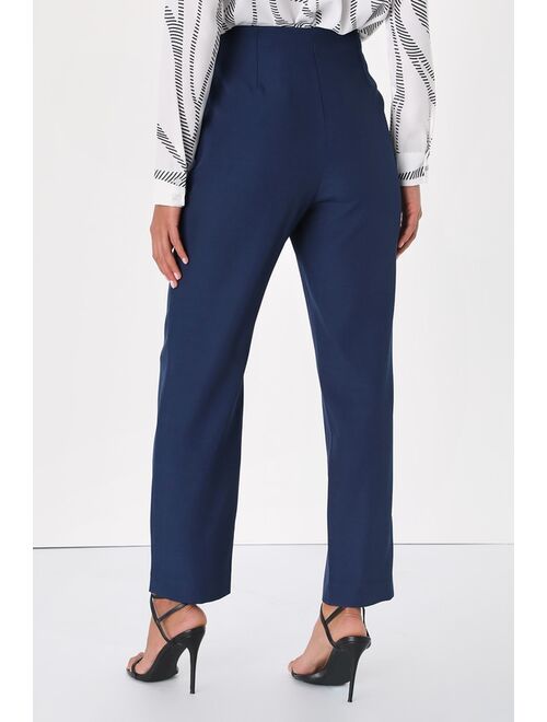 Lulus Build Your Dreams Navy Blue Straight Leg Trouser Pants