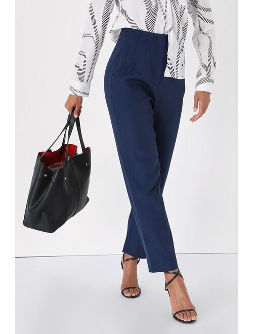 Lulus Build Your Dreams Navy Blue Straight Leg Trouser Pants