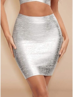 Zip Back Metallic Bandage Skirt