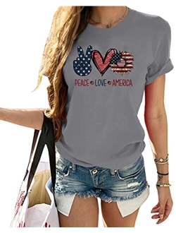 Women's American Flag Shirt Short Sleeve Summer Cute Sunflower Graphic Tees Patriotic T-Shirts