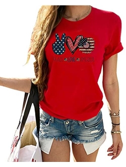 Women's American Flag Shirt Short Sleeve Summer Cute Sunflower Graphic Tees Patriotic T-Shirts