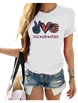 Women's American Flag Shirt Short Sleeve Summer Cute Sunflower Graphic Tees Patriotic T-Shirts