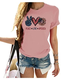 Women's American Flag Shirt Short Sleeve Summer Cute Sunflower Graphic Tees Patriotic T-Shirts