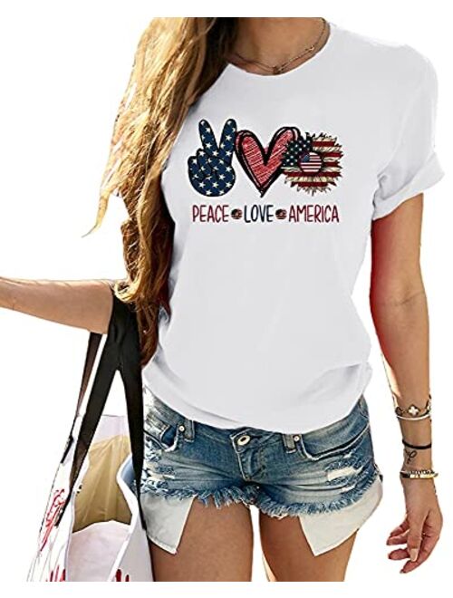 Cicy Bell Women's American Flag Shirt Short Sleeve Summer Cute Sunflower Graphic Tees Patriotic T-Shirts