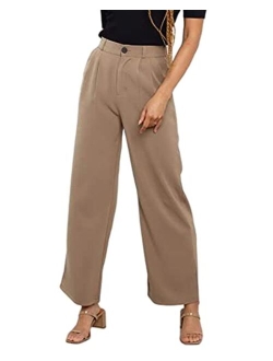 Women's High Waisted Pants Casual Elastic Waist Work Office Trousers with Pockets