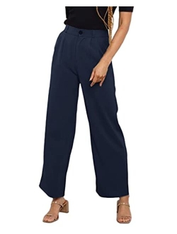 Women's High Waisted Pants Casual Elastic Waist Work Office Trousers with Pockets