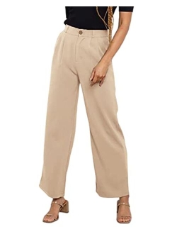 Women's High Waisted Pants Casual Elastic Waist Work Office Trousers with Pockets