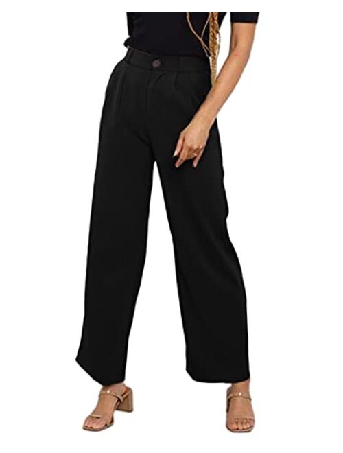 Cicy Bell Women's High Waisted Pants Casual Elastic Waist Work Office Trousers with Pockets