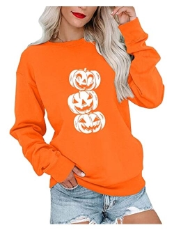 Women's Cute Pumpkin Sweatshirts Long Sleeve Crewneck Casual Loose Pullover Tops