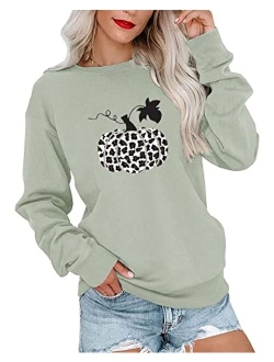 Women's Cute Pumpkin Sweatshirts Long Sleeve Crewneck Casual Loose Pullover Tops